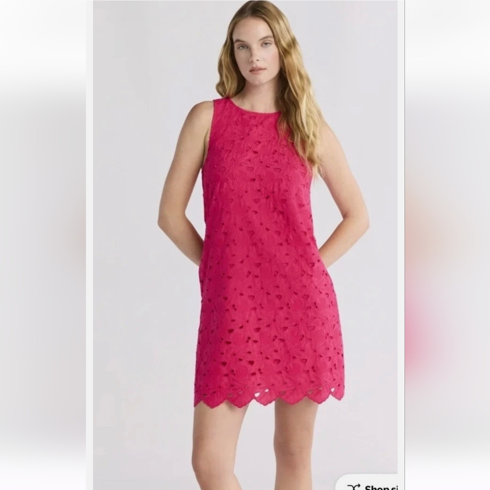 Vibrant Pink Mini Eyelet Dress - Picture 2 of 9